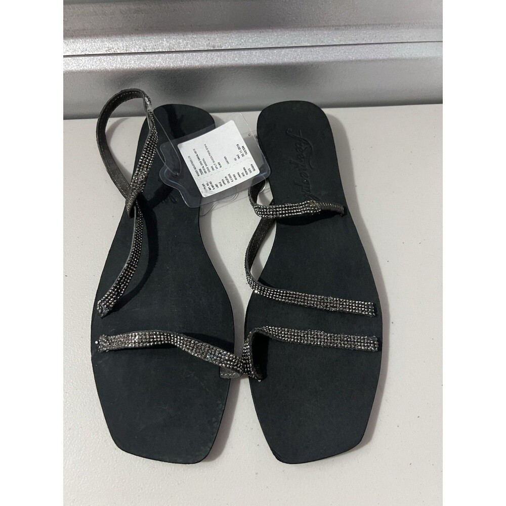 Free‎ People Silver Crystal Cove Strappy Sparkle Sandal Size 9.5/10  Euro 40